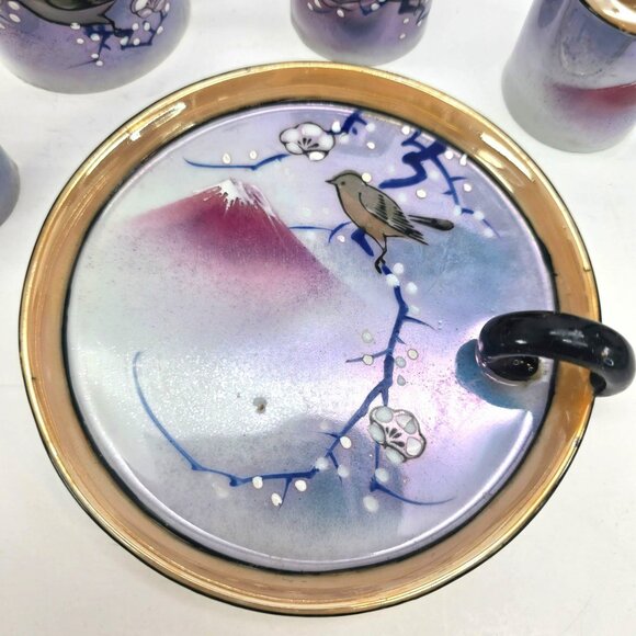 Vintage Japanese Lusterware Condiment Set With Bird Flower Mt Fuji Design je159 - Picture 7 of 9